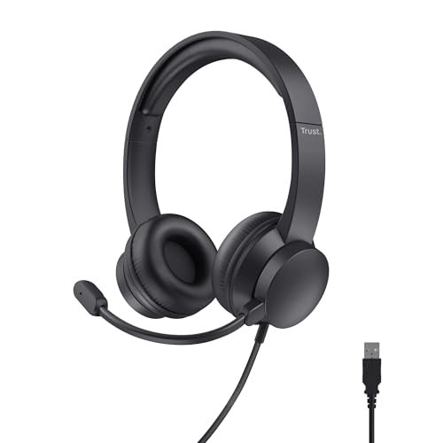 Trust Roha II USB: Auriculares ligeros con micrófono para PC y videollamadas largas sin fatiga